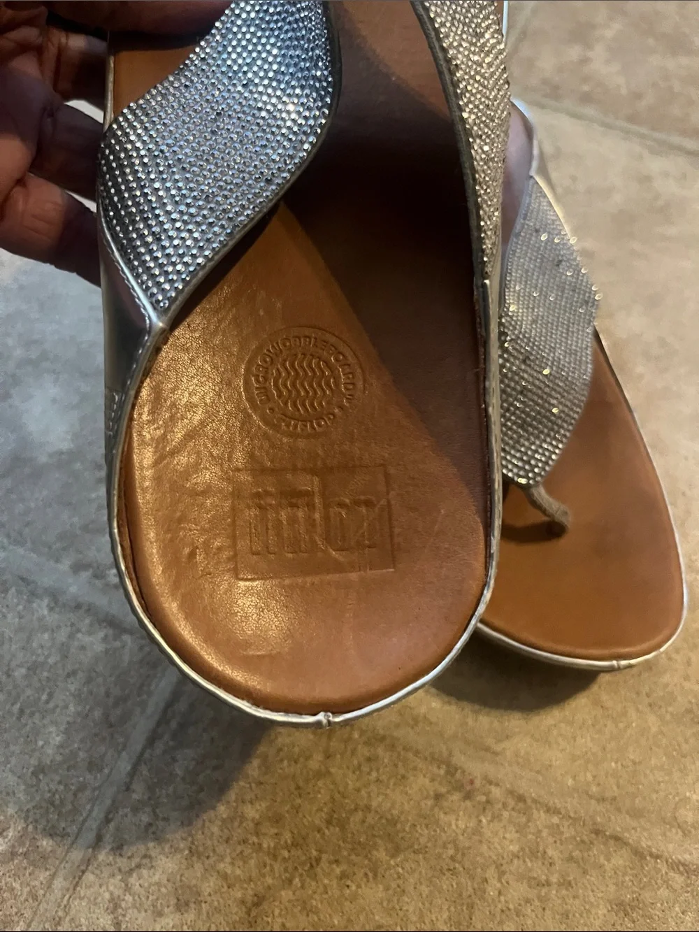 Women Fitflop Silver Lulu Glitz Thong Sandal Comfortable Orthopedic Leather